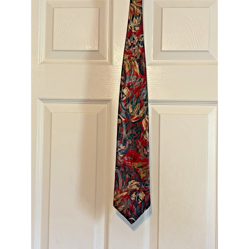 Multicolored Neck Tie, Red Turquoise Gold, Men's Designer Neck Tie Robert Alan